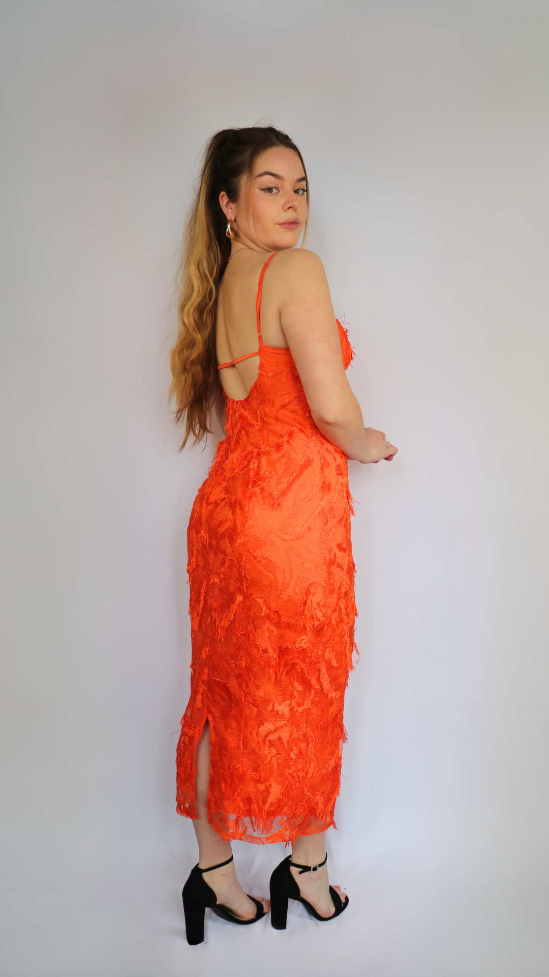 ASOS orange feather dress