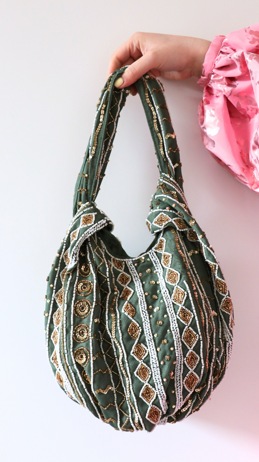 Zara green beads handbag