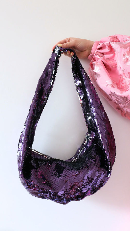 Parfois purple sequin handbag