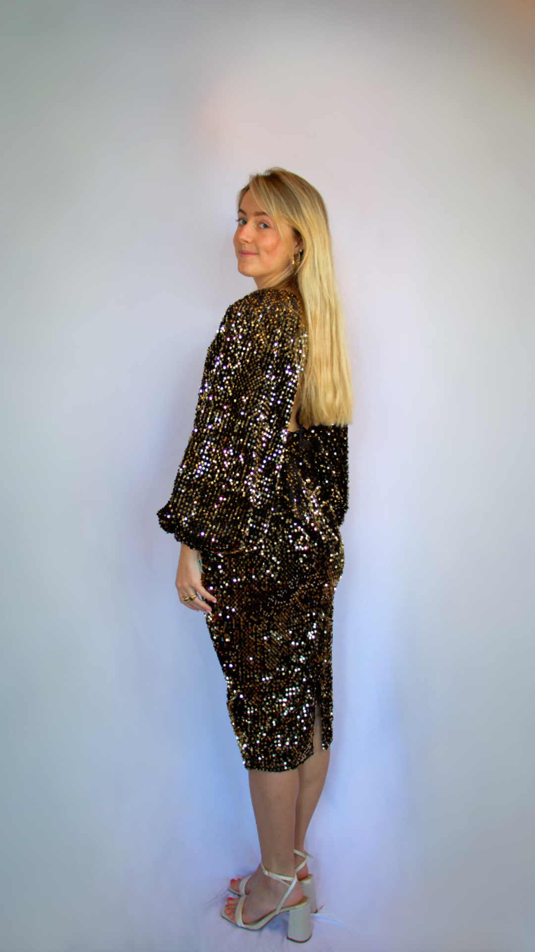 ASOS black gold sequin dress