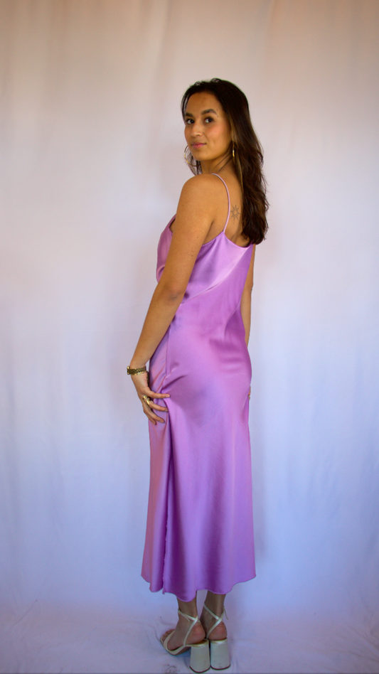 Lilac satin sleek dress