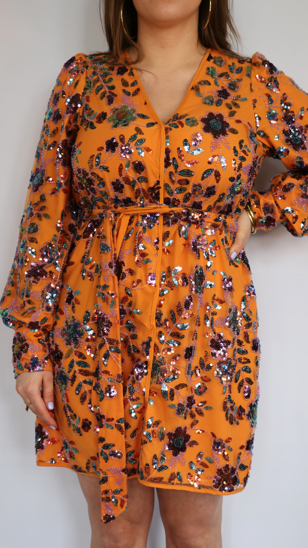 Harper & Yve orange glitter dress