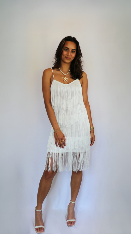 VILA white fringe dress