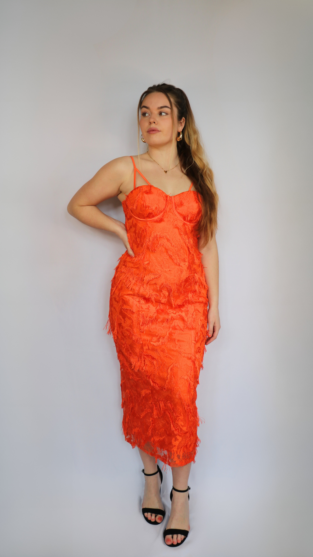 ASOS orange feather dress