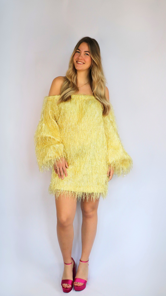 ROTATE yellow feather dress